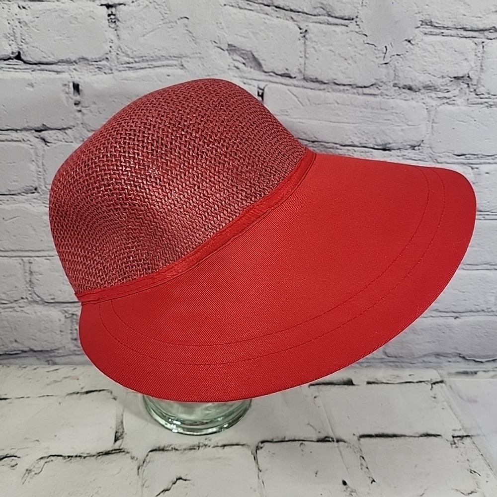 Vintage Sun N Sand Womens Hat One Size Red Wide Brim Woven Sun Cap Flaw‎